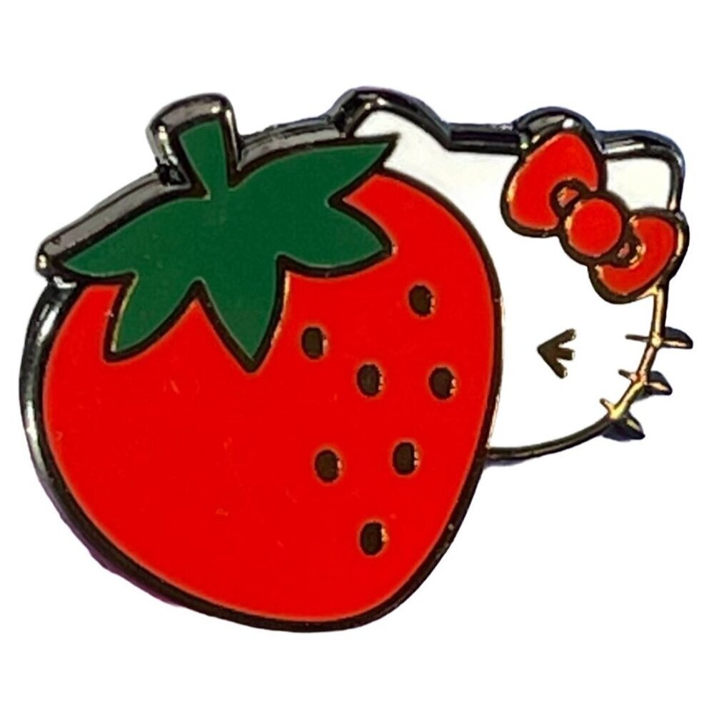 Hello Kitten Lapel Pin Strawberry Hair Bow Cat Brooch Accessories Jewelry Badge